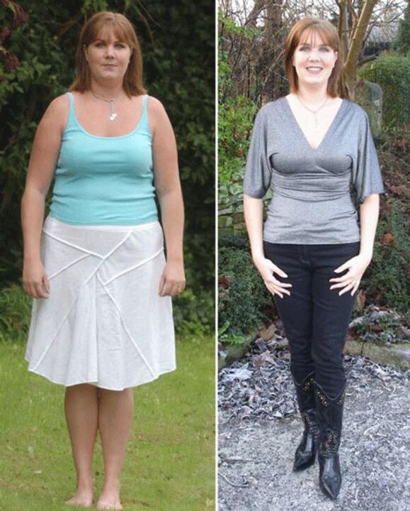 Woman before and after weight loss on kefir diet